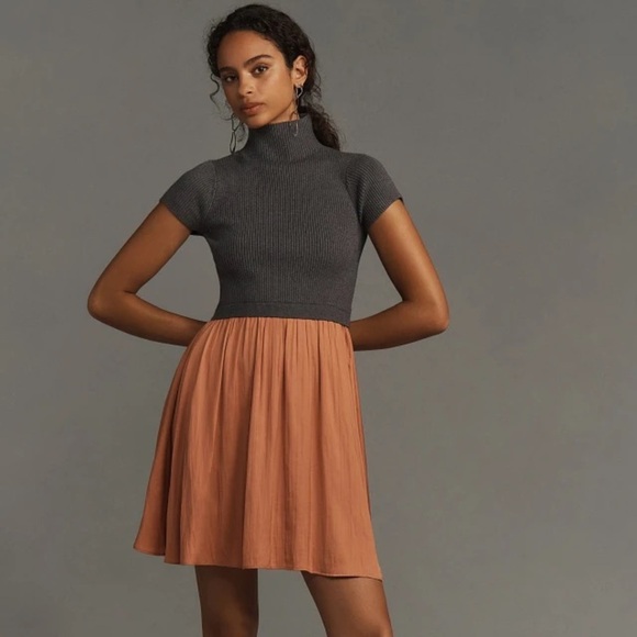 NWT! Anthro The Thea Twofer Sweater Dress: Short-Sleeve Mini Edition - 2X🟤 - Picture 1 of 11